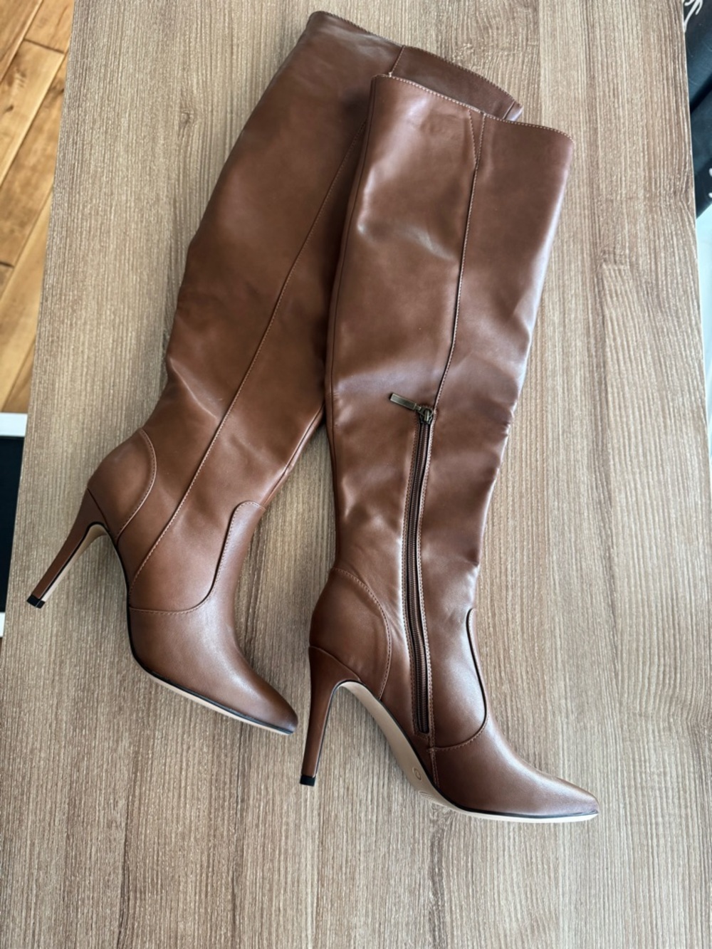 Women's Brown Leather Knee-High Stiletto Boots
